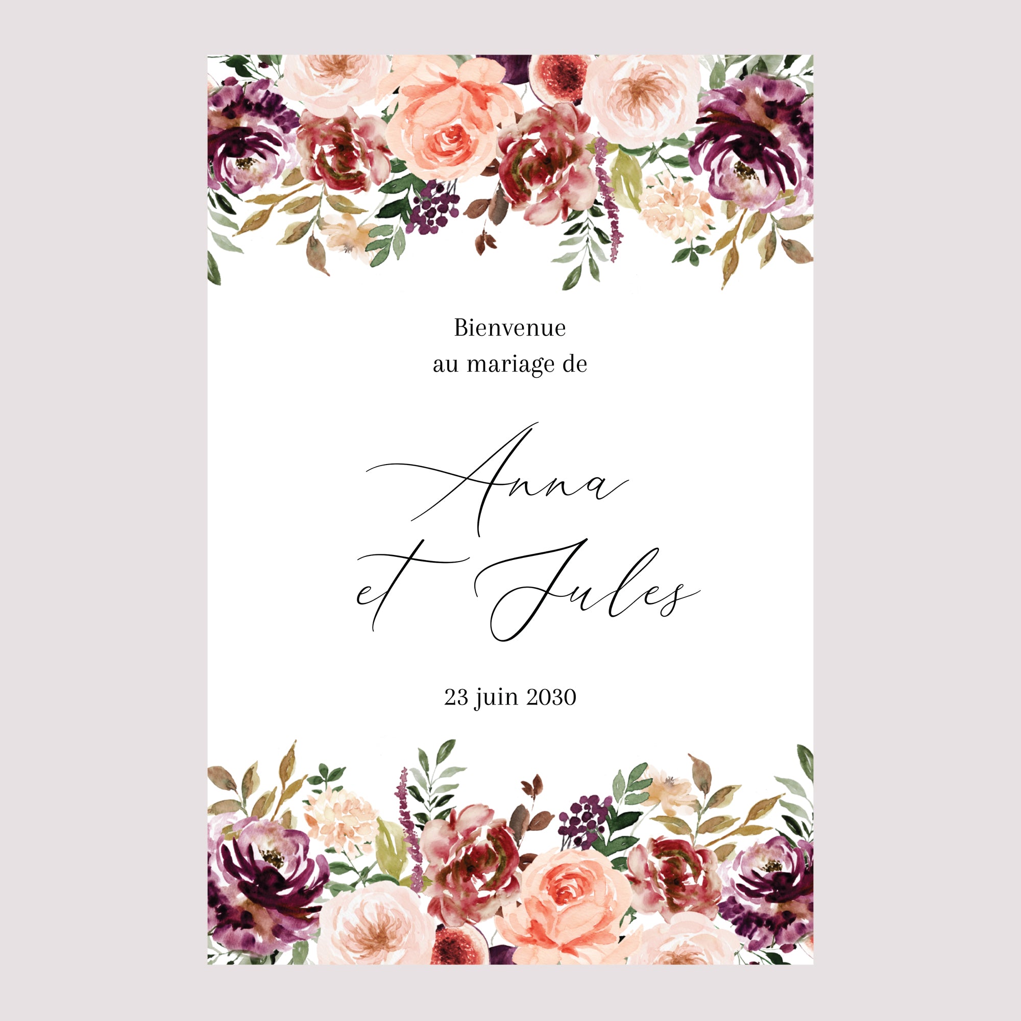 Panneau bienvenue Mariage Portrait 60 x 90 cm Caudélie photo N° 2