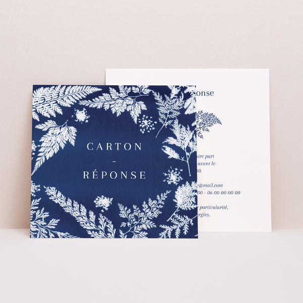 Carton réponse Mariage Carré Cyanotype II photo