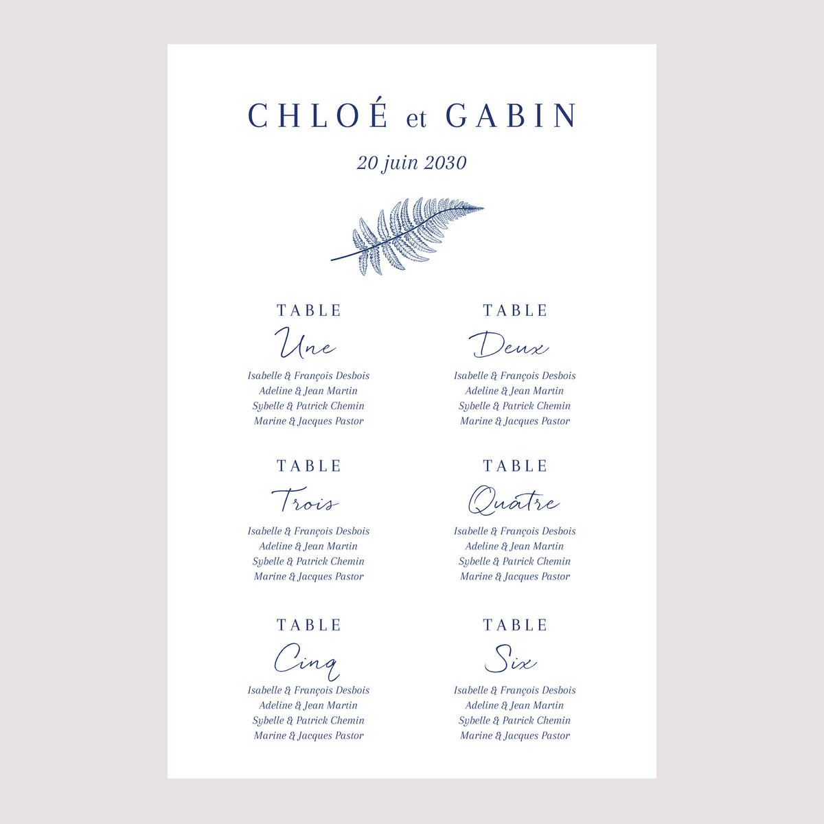 Plan de table Mariage Portrait 60 x 90 cm Cyanotype II photo N° 2