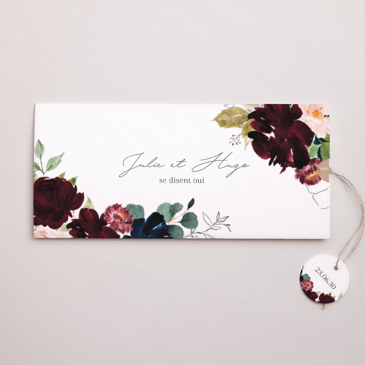 Faire-part Mariage Pochette 2 cartes, étiquette Pompadour photo