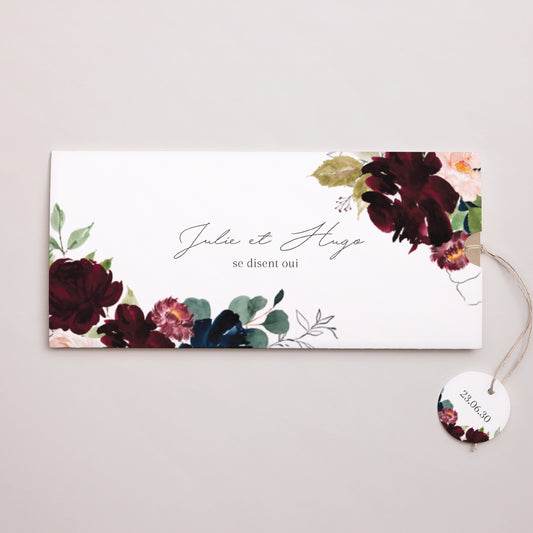 Faire-part Mariage Pochette 2 cartes, étiquette Pompadour photo