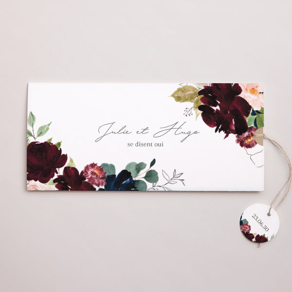 Faire-part Mariage Pochette 2 cartes, étiquette Pompadour photo