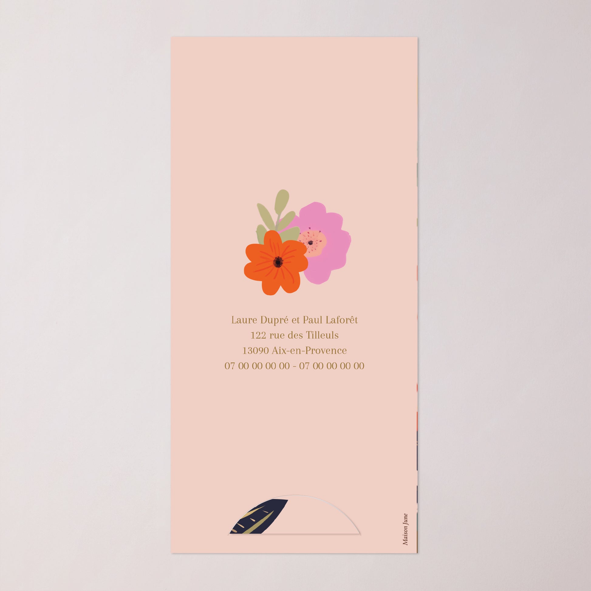 Faire-part Mariage Pochette, 2 cartes, étiquette ronde Farandole de fleurs photo N° 4