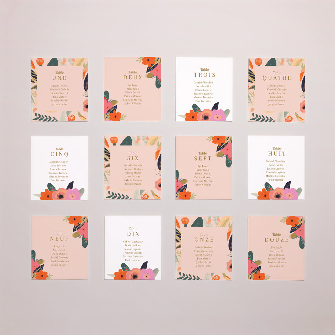 Plan de table Mariage Lot de 12 Farandole de fleurs photo N° 1