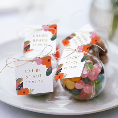 Boîte à dragées Mariage boule avec étiquette carrée Farandole de fleurs photo N° 2