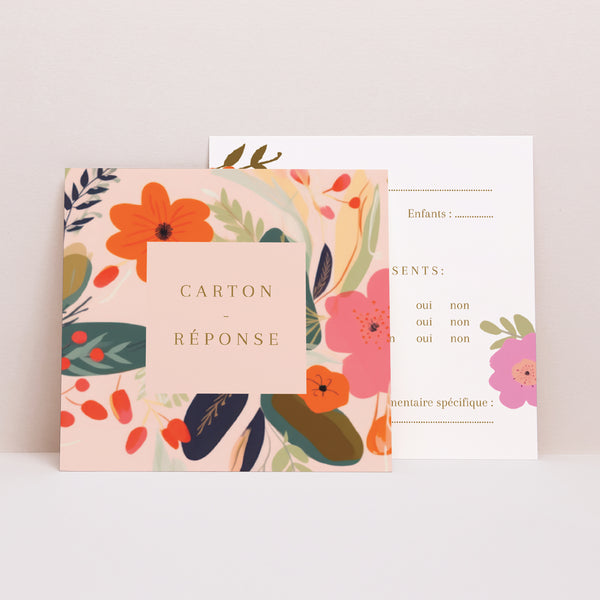 Carton réponse Mariage Carré Farandole de Fleurs photo