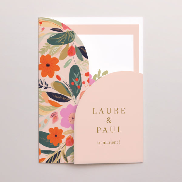 Faire-part Mariage Pochette 2 cartes Farandole de Fleurs photo