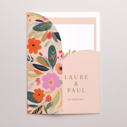 Faire-part Mariage Pochette 2 cartes Farandole de fleurs photo N° 2