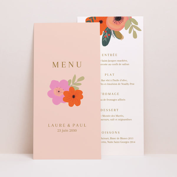 Menu Mariage Panoramique portrait Farandole de Fleurs photo