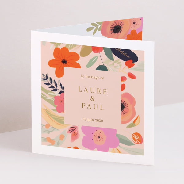 Faire-part Mariage Carré double volet Farandole de Fleurs photo