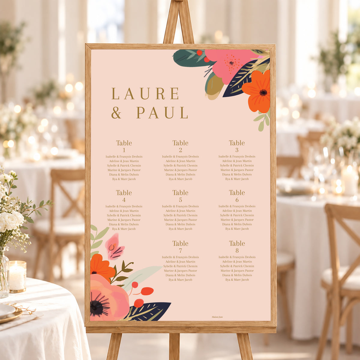 Plan de table Mariage Portrait 60 x 90 cm Farandole de Fleurs photo N° 1