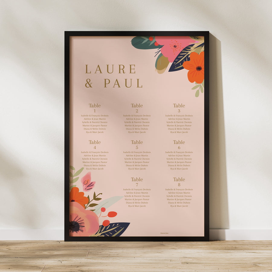 Plan de table Mariage Portrait 60 x 90 cm Farandole de fleurs photo