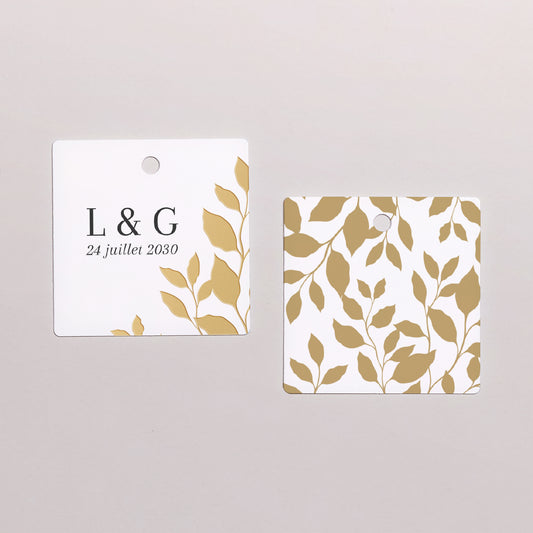 Etiquette perforée Mariage Carrée feuillage doré photo