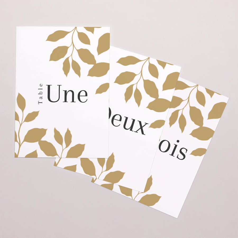 Marque table Mariage Rectangle feuillage doré photo