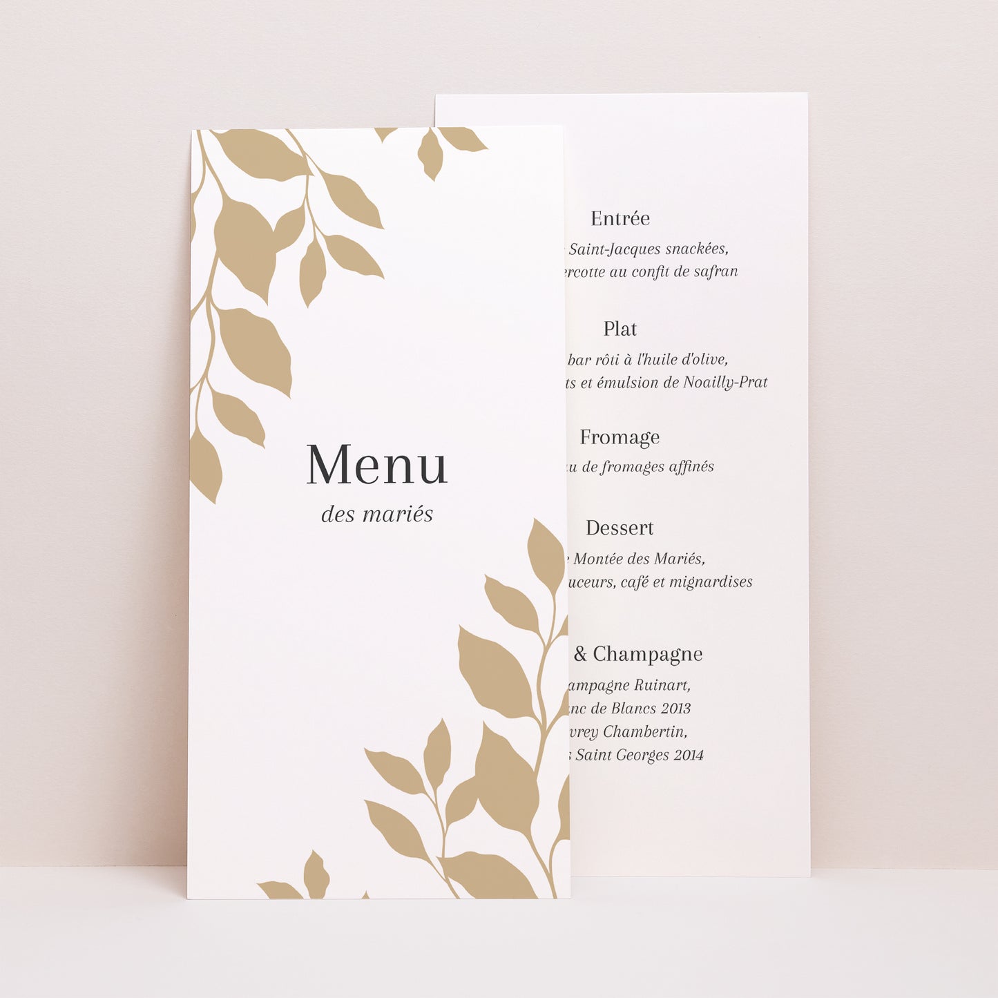 Menu Mariage Panoramique portrait feuillage doré photo N° 1