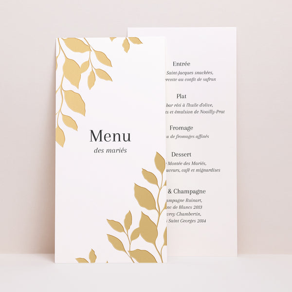 Menu Mariage Panoramique portrait Feuillage doré photo