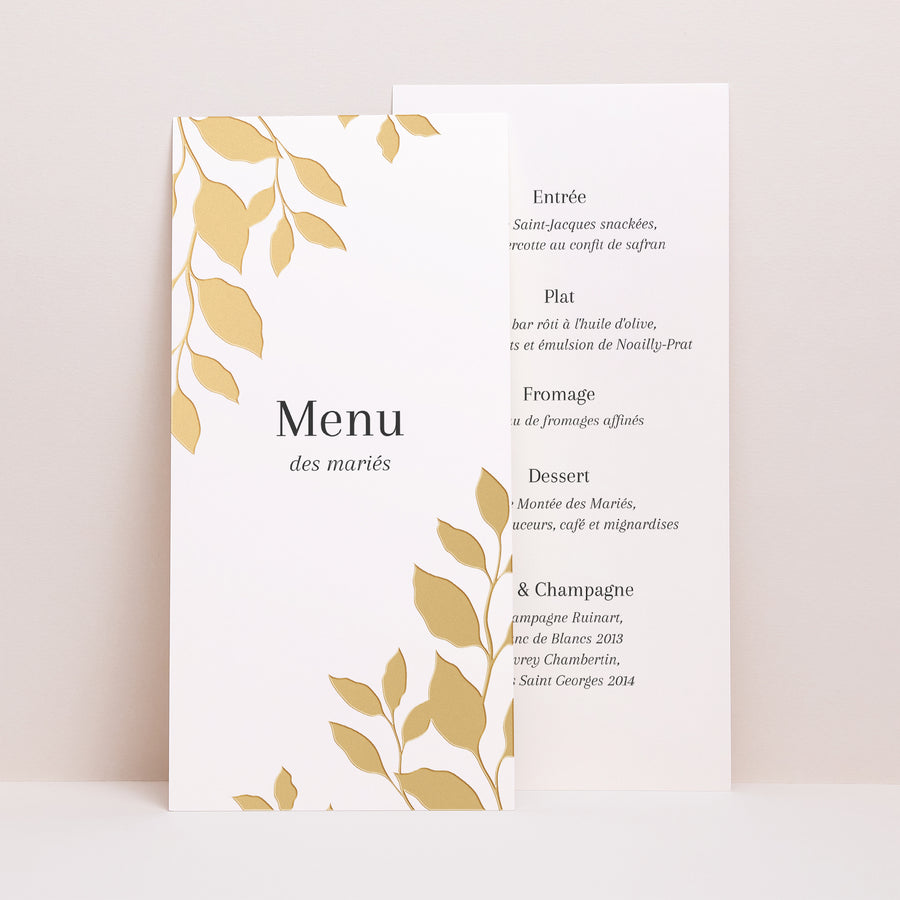 Menu Mariage Panoramique portrait feuillage doré photo