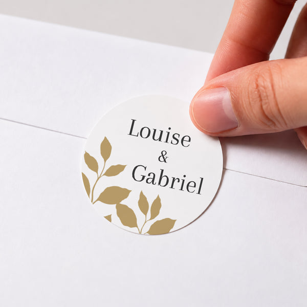 Sticker Mariage Rond Feuillage doré photo