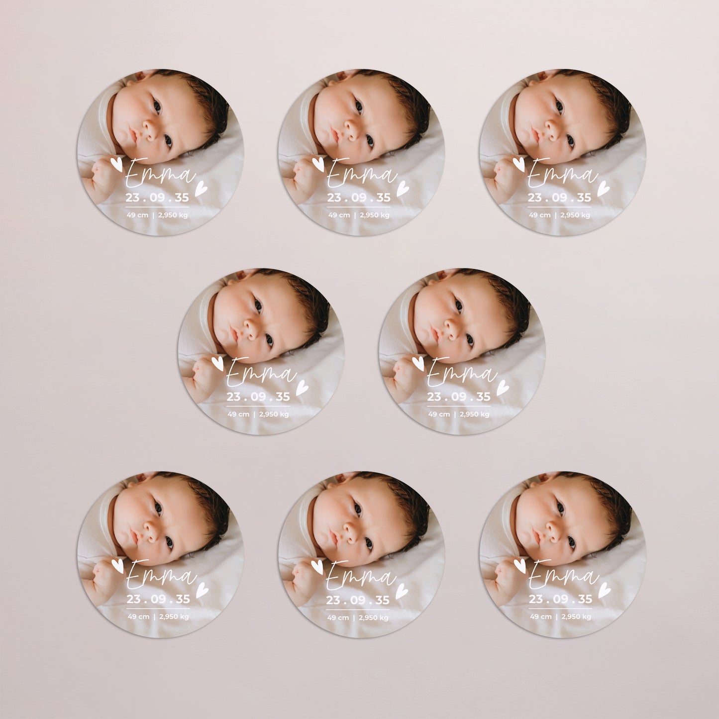 Faire-part Naissance Lot de 8, magnétique, rond, Ø 10cm Joy photo N° 3