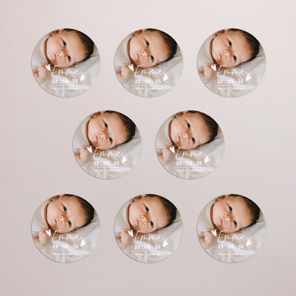 Faire-part Naissance Lot de 8, magnétique, rond, Ø 10cm Joy photo N° 3