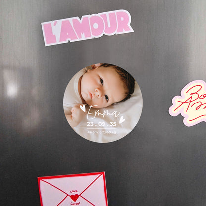 Faire-part Naissance Lot de 8, magnétique, rond, Ø 10cm Joy photo N° 4