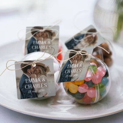 Boîte à dragées Mariage boule avec étiquette carrée Oui pour la vie photo N° 2