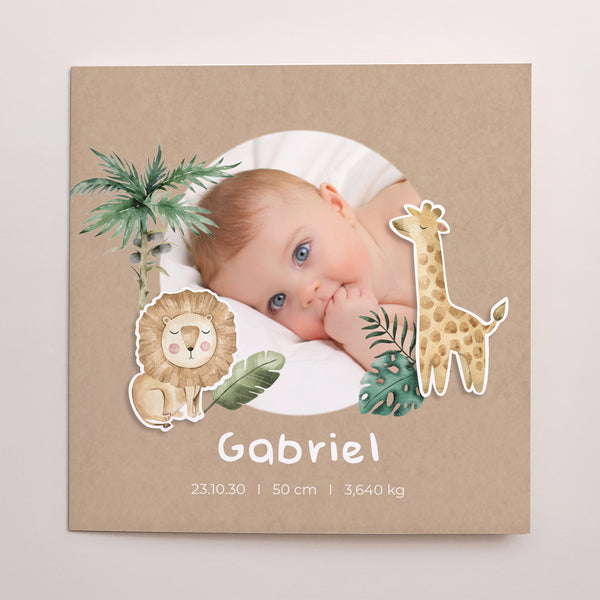 Faire-part Naissance Carré double volet, animaux à coller Welcome to the jungle photo