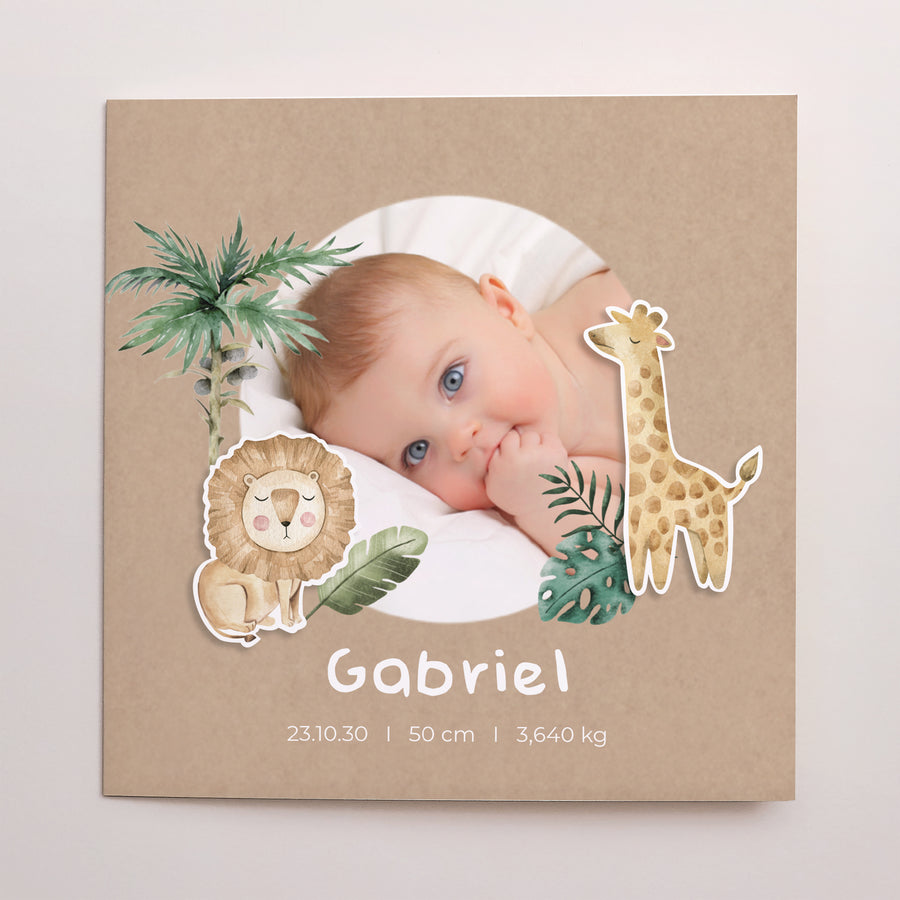 Faire-part Naissance Carré double volet, animaux à coller Welcome to the jungle photo