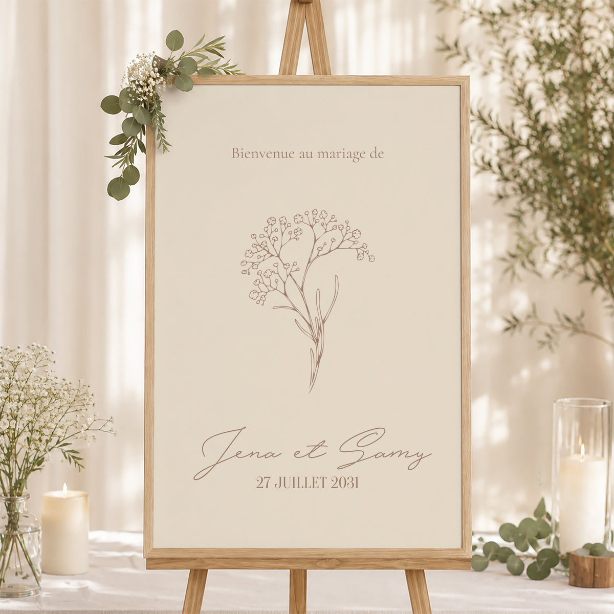 Panneau bienvenue Mariage Portrait 60 x 90 cm Brin bohème photo N° 1