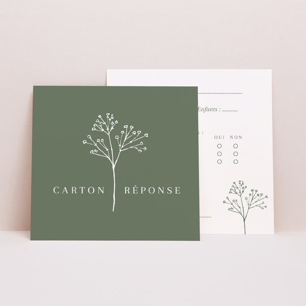 Carton réponse Mariage Carré Gypsophile silouhette photo