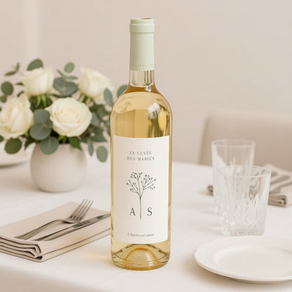 Etiquette bouteille Mariage Portrait Gypsophile silouhette photo N° 2