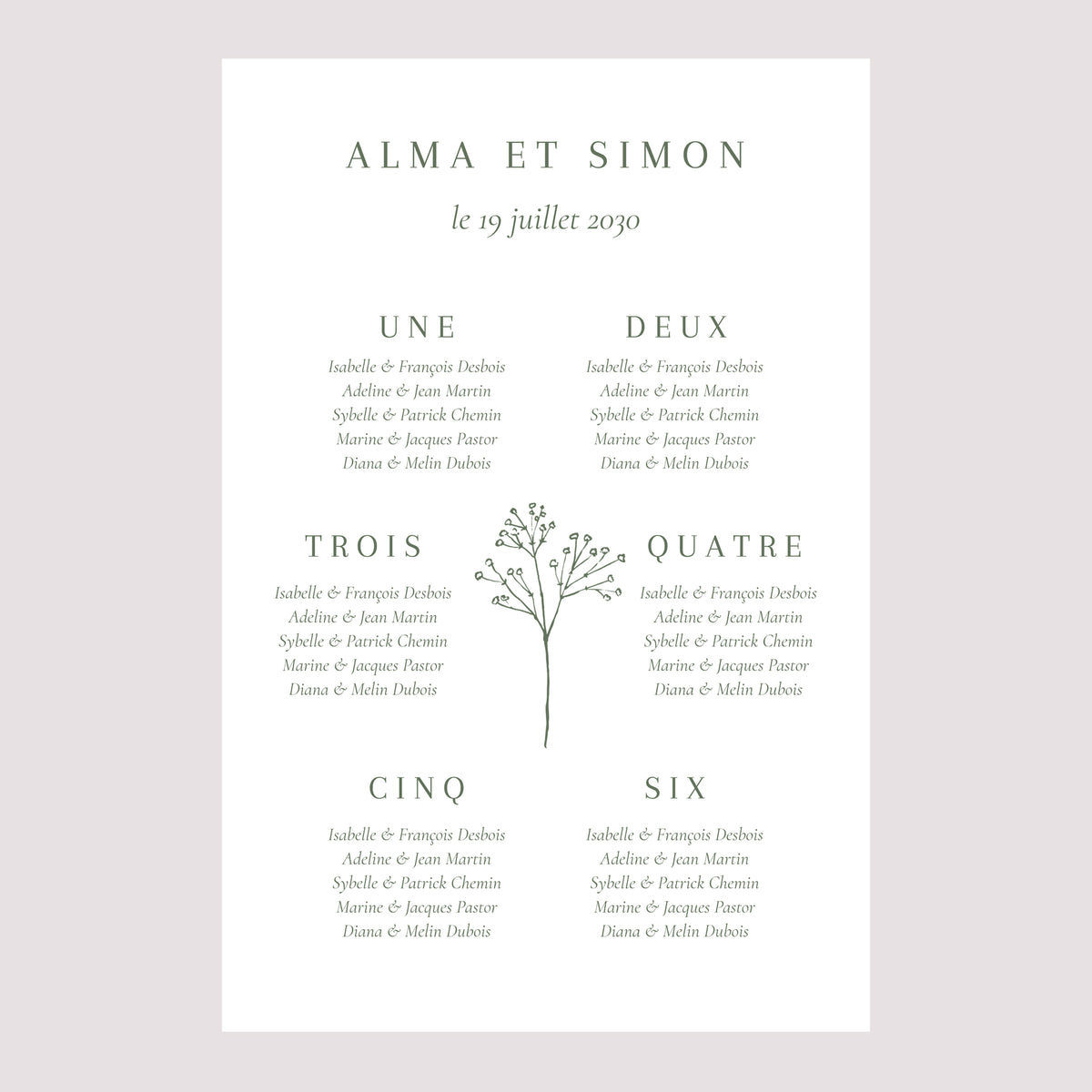 Plan de table Mariage Portrait Gypsophile silouhette photo N° 2