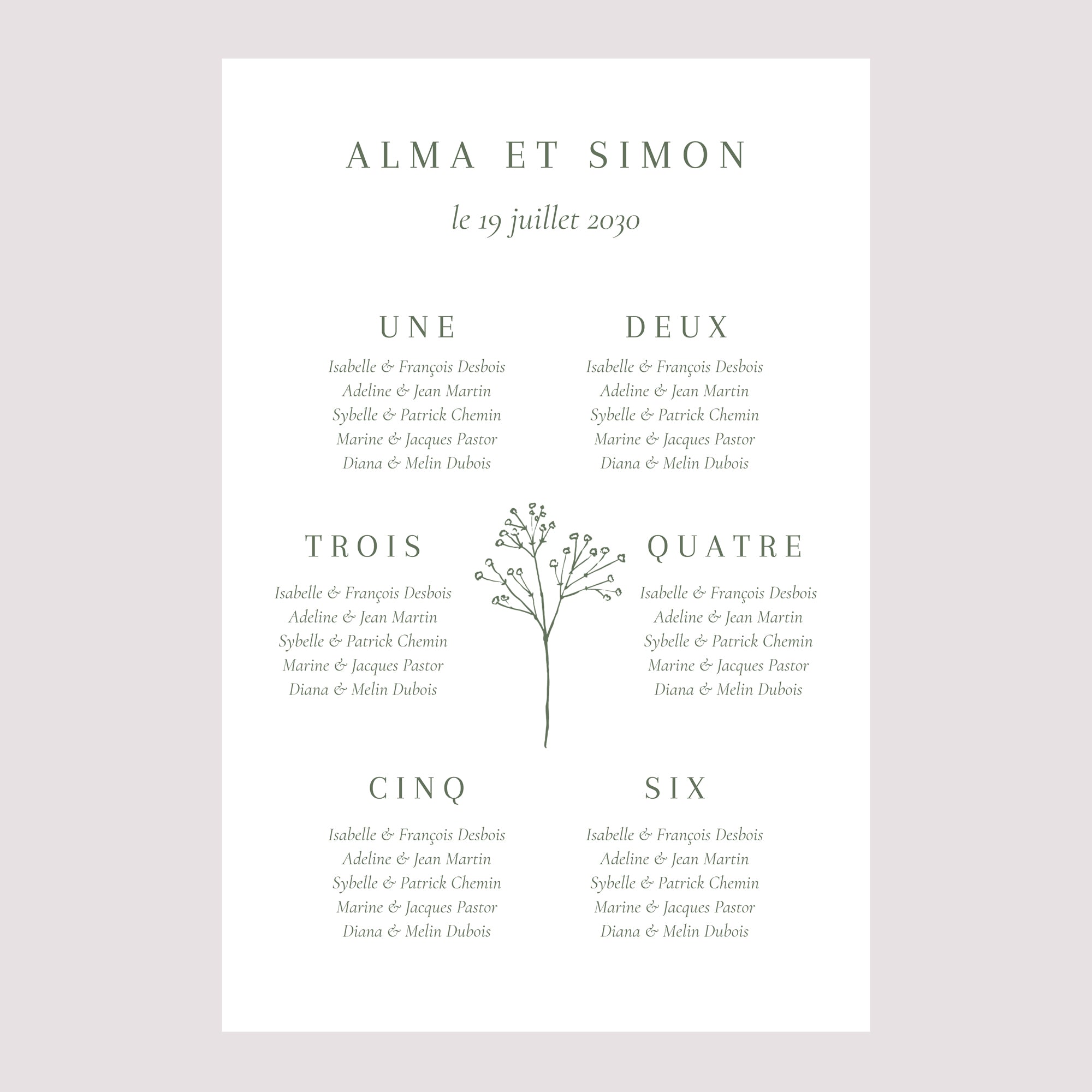 Plan de table Mariage Portrait Gypsophile silouhette photo N° 2
