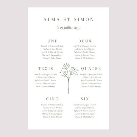 Plan de table Mariage Portrait Gypsophile silouhette