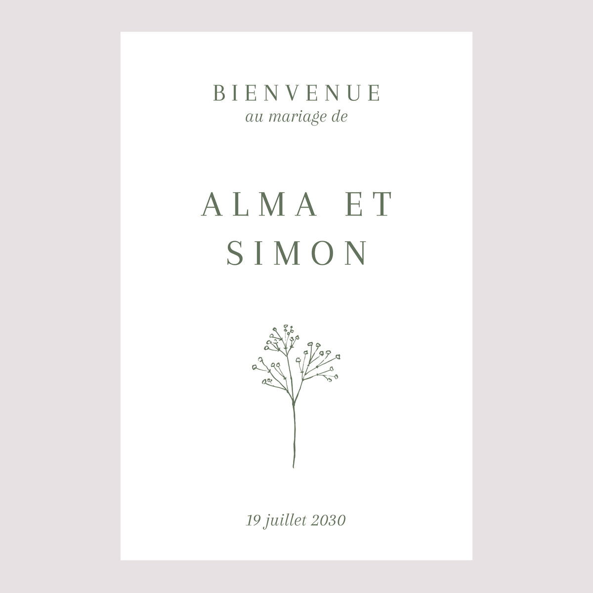 Panneau bienvenue Mariage Portrait 60 x 90 cm Gypsophile silouhette photo N° 2