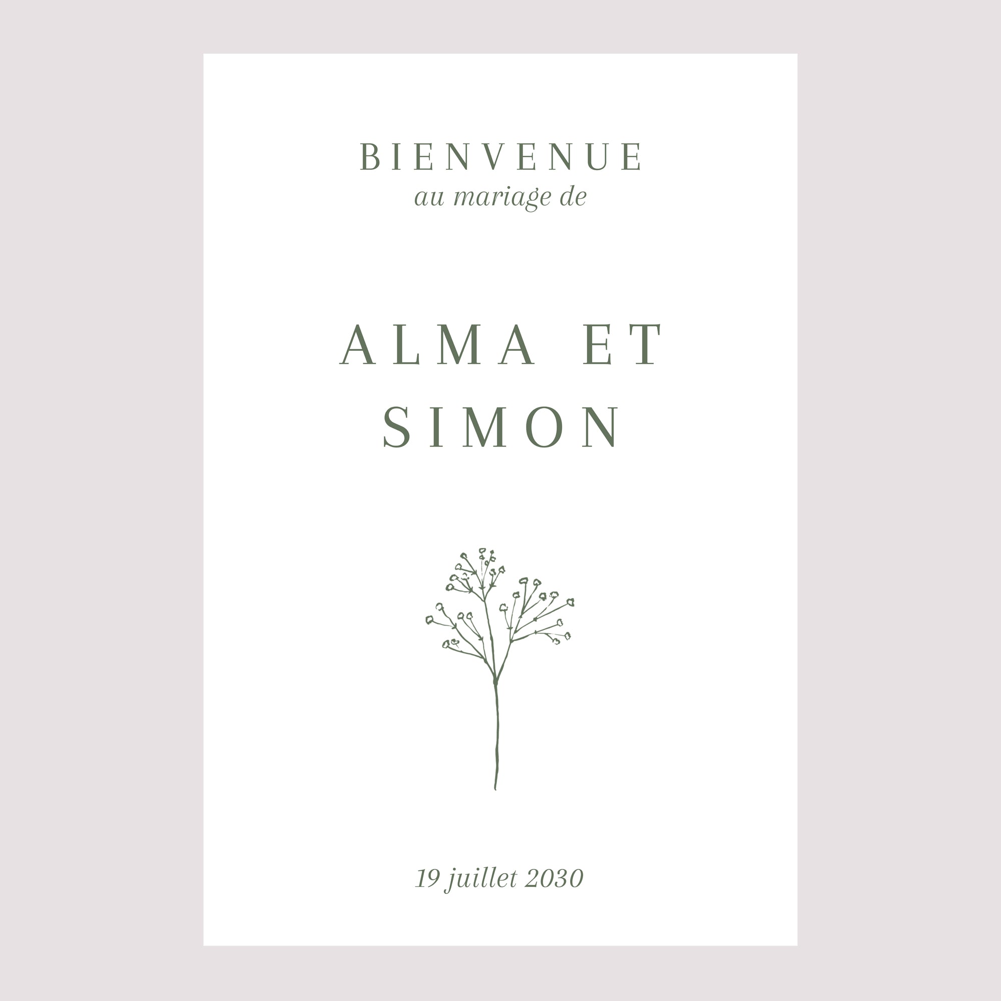 Panneau bienvenue Mariage Portrait 60 x 90 cm Gypsophile silouhette photo N° 2