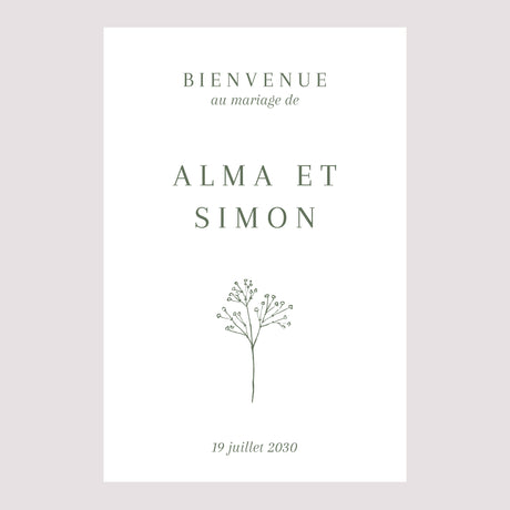 Panneau bienvenue Mariage Portrait 60 x 90 cm Gypsophile silouhette