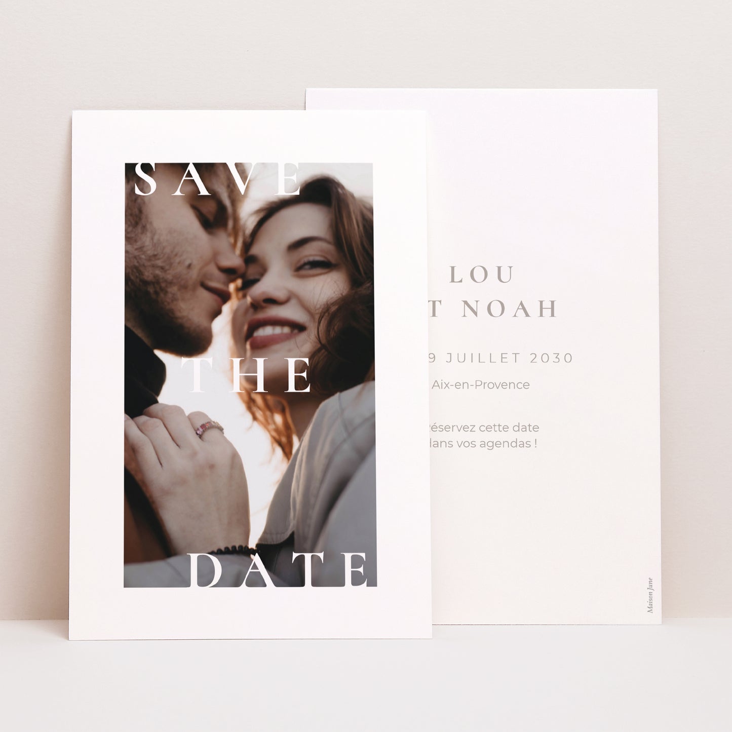 Save the date Mariage Portrait Typo et beige photo N° 1