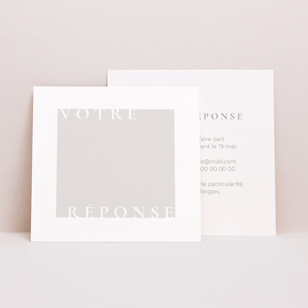 Carton réponse Mariage Carré Typo et beige photo