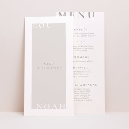 Menu Mariage Panoramique portrait Typo et beige photo N° 1