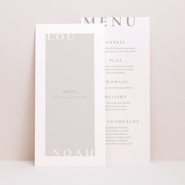Menu Mariage Panoramique portrait Typo et beige photo