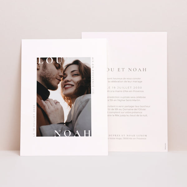 Faire-part Mariage Portrait Typo et beige photo