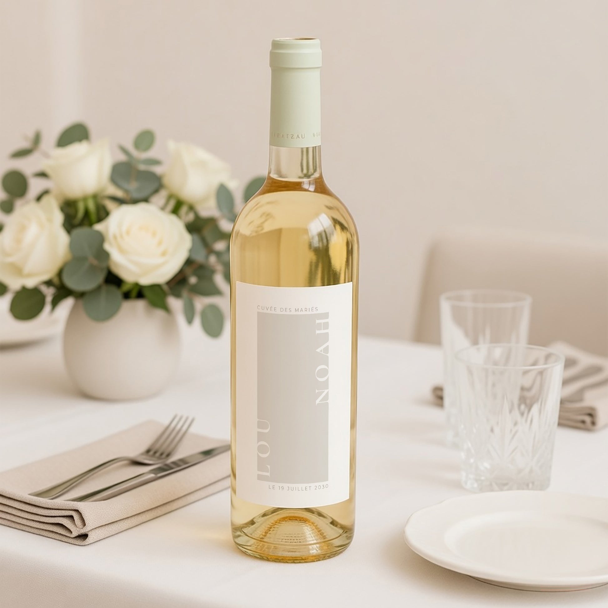 Etiquette bouteille Mariage Portrait Typo et beige photo N° 2