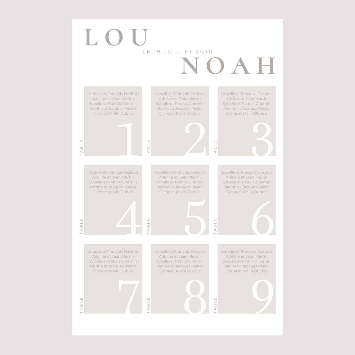 Plan de table Mariage Portrait Typo et beige photo N° 2