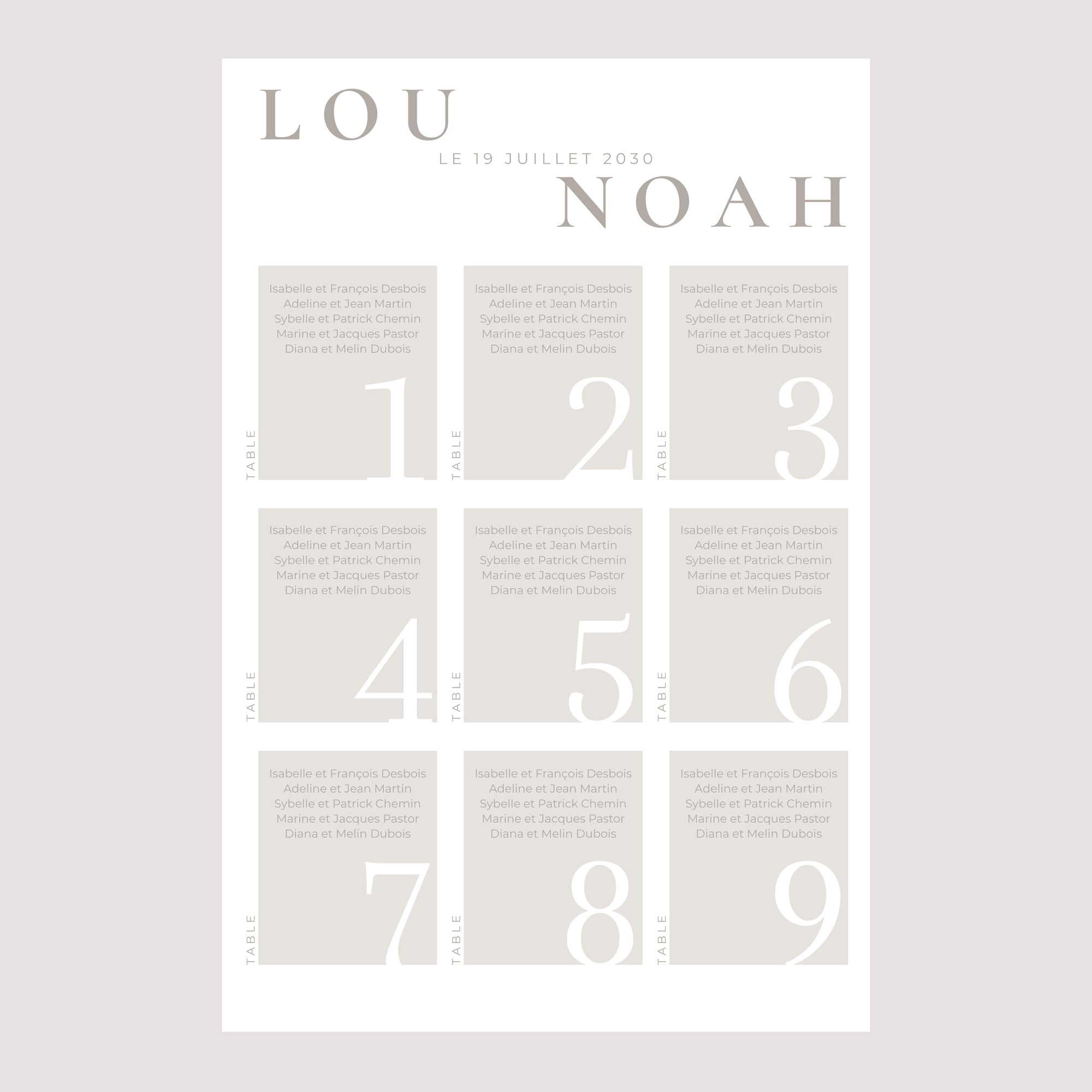 Plan de table Mariage Portrait Typo et beige photo N° 2
