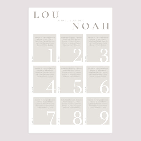 Plan de table Mariage Portrait Typo et beige