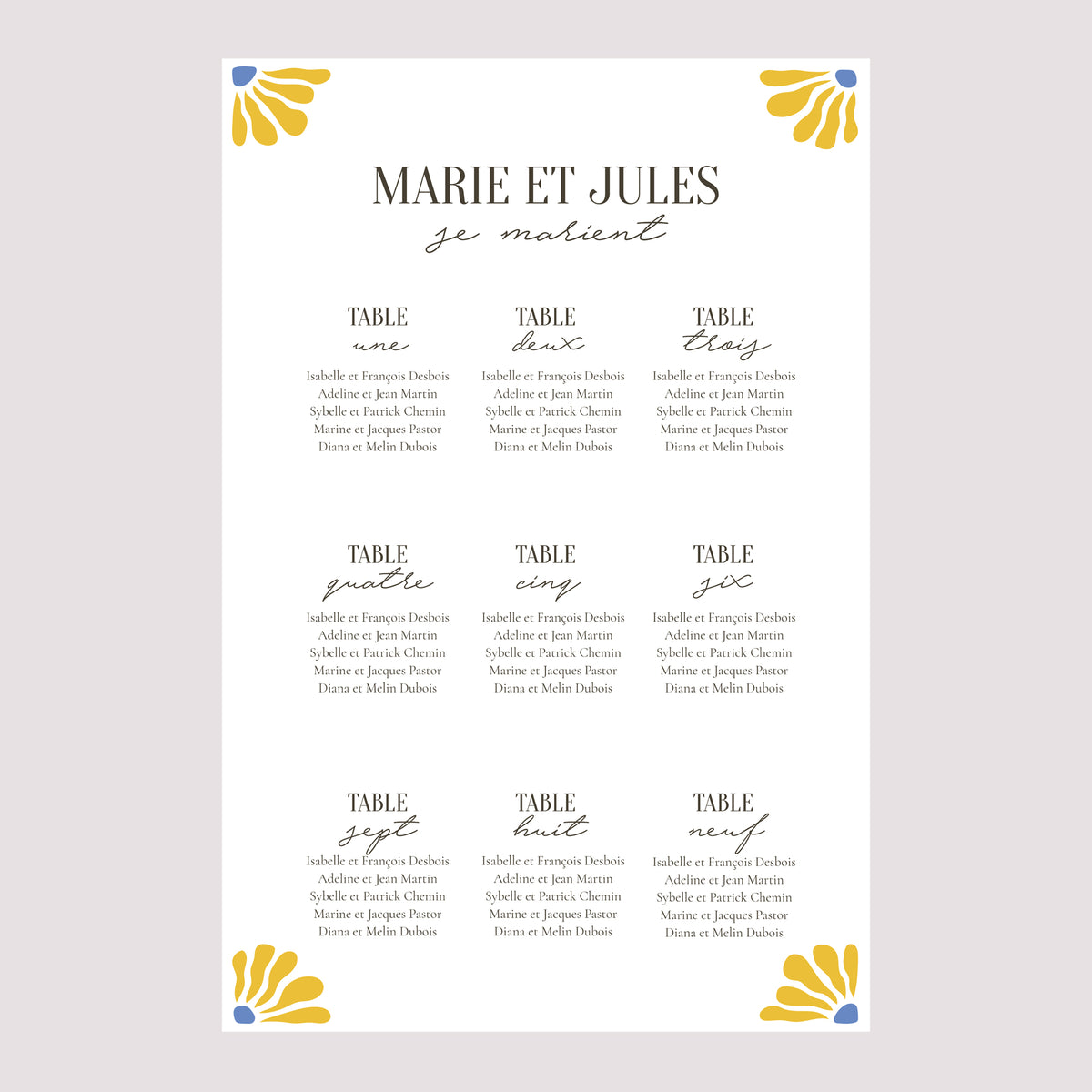 Plan de table Mariage Portrait Flowers by Matisse photo N° 2