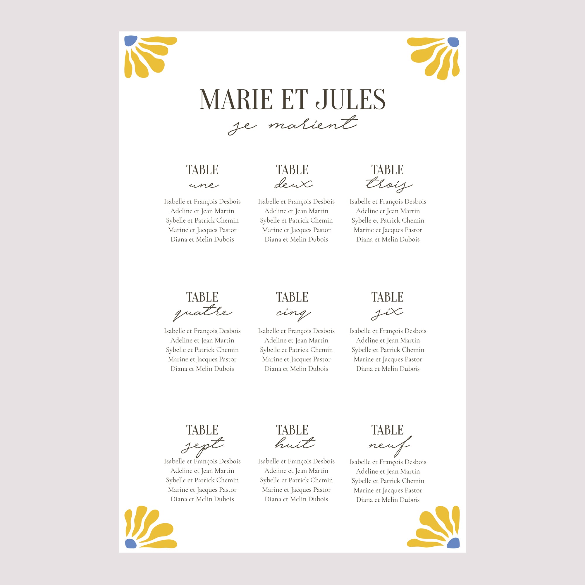 Plan de table Mariage Portrait Flowers by Matisse photo N° 2