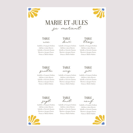 Plan de table Mariage Portrait Flowers by Matisse
