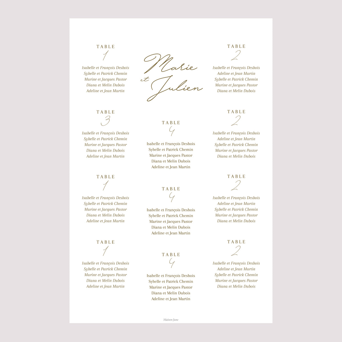 Plan de table Mariage Portrait Camaieu abstrait photo N° 2